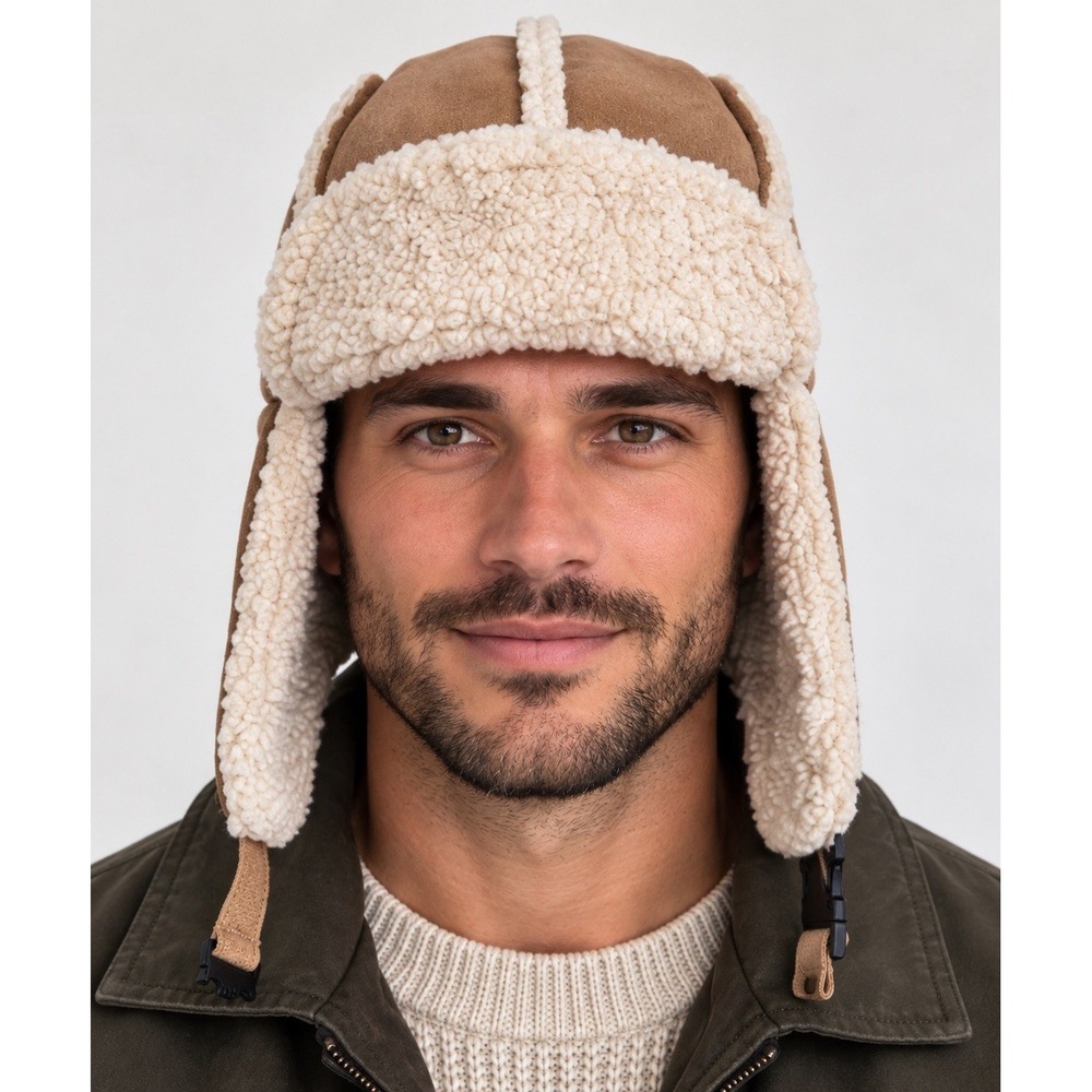 Goodfellas & Co Mens Brown Suede Sherpa Trapper Fur Trader Aviator Hat One Size